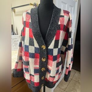 Cozy Red Plaid V-Neck Cardigan Sweater